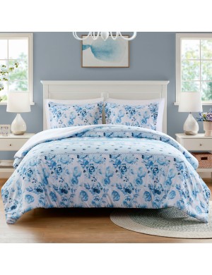 French Blue Rose Bedding Set