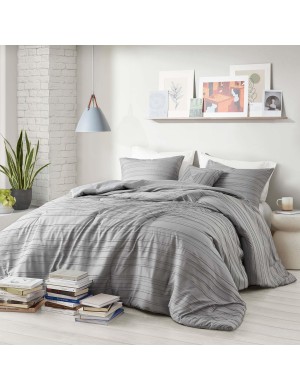 Striped cotton-blend bedding