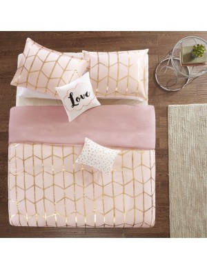 Blush and gold geometric bedding